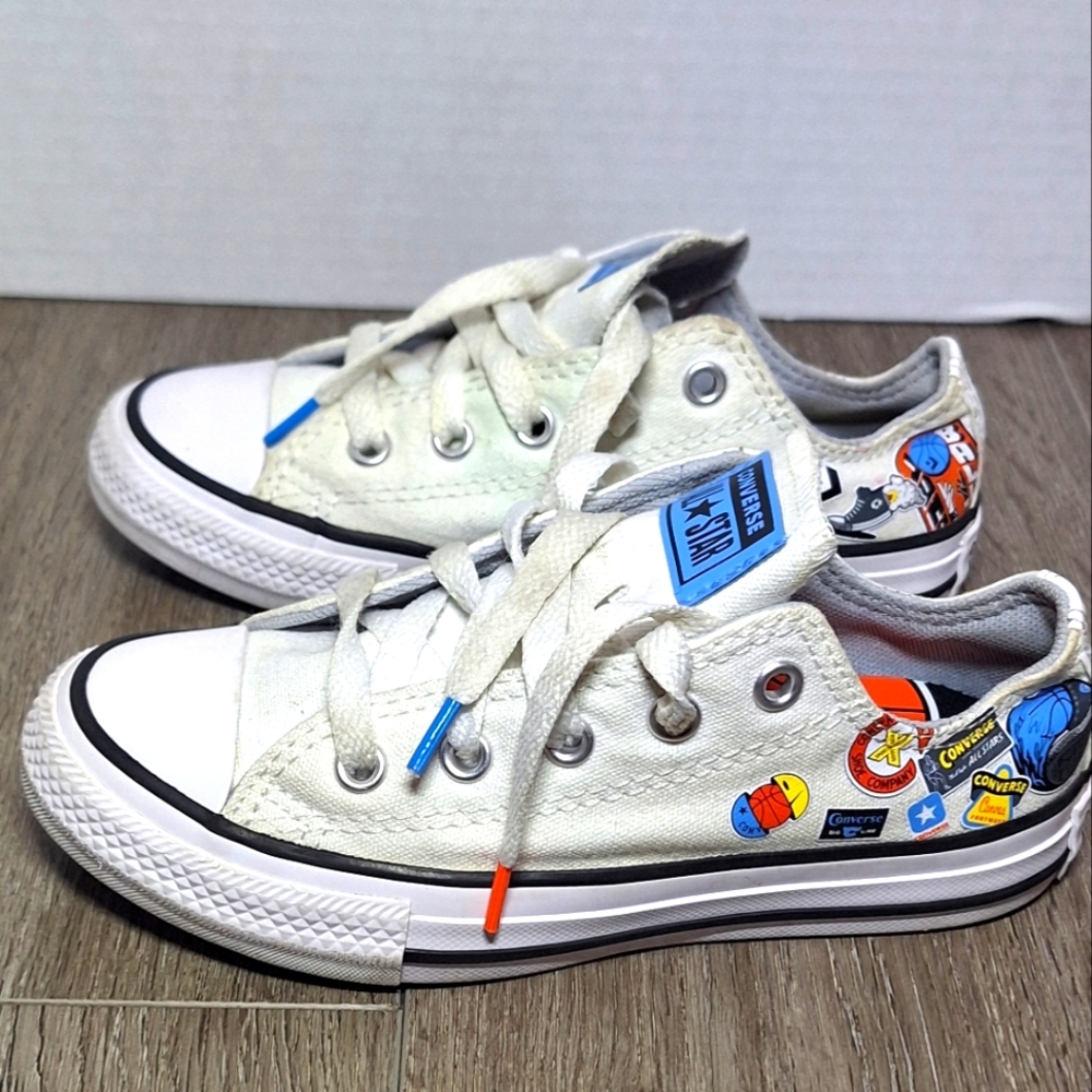 Converse All Star Sneakers Kids size 12 Retro Inspired Logos Low Top Canvas